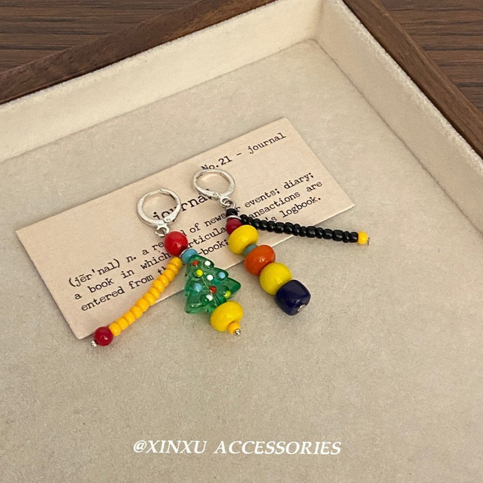 Wholesale Retro bead asymmetrical flower ear buckle design with a sense of niche temperament, simple and unique ear buckle