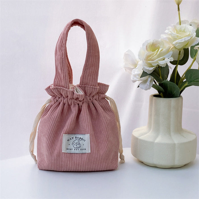 Wholesale Corduroy drawstring bag, large capacity handbag storage bag, canvas bag with hand tie pocket