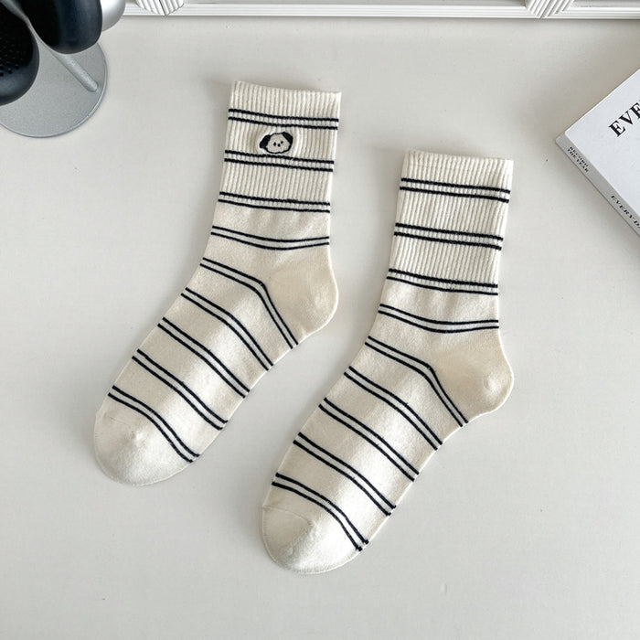 Wholesale Embroidered socks, children's pure cotton mid tube socks, cartoon cute cotton socks, versatile women's socks