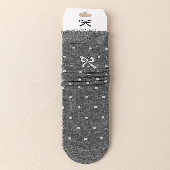Wholesale Boneless socks, polka dot pile socks, versatile and cute butterfly knot mid tube socks
