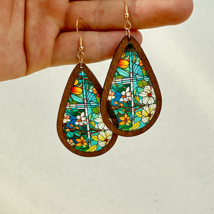 Wholesale Trendy Acrylic Water Drop Earrings Church Color Print Translucent Jewelry Accessory