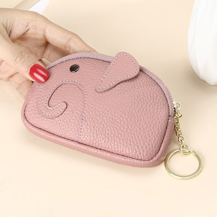 Wholesale Creative Keychain Coin Bag Cute Cartoon Baby Elephant Mini Coin Bag Leather Coin Purse for Women