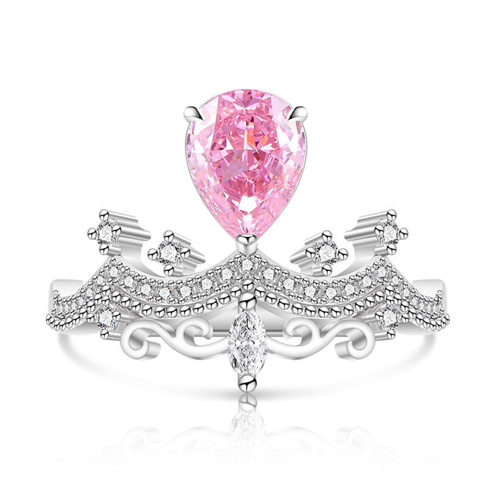 Wholesale Platinum-Plated Copper Geometric Adjustable Ice-Cut Crown Ring for Women