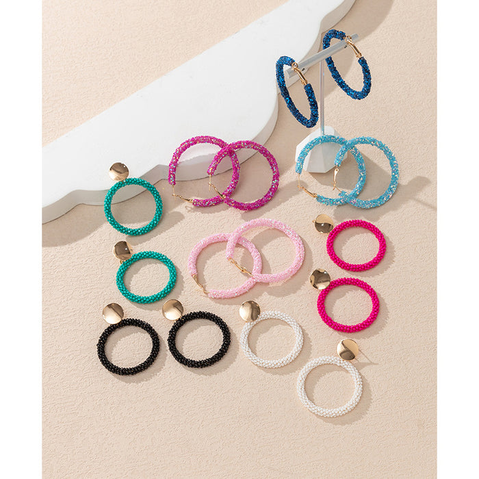 Wholesale Candy-colored shiny rice bead large hoop earrings for women,  sweet earrings