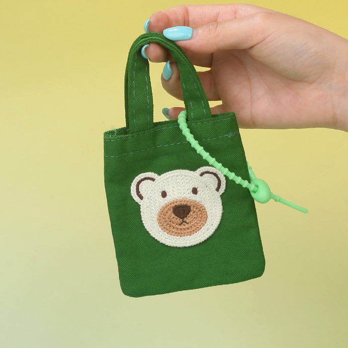 Wholesale Stylish Canvas Bear Coin Purse Handbag Keychain Pouch Cute Cartoon Design