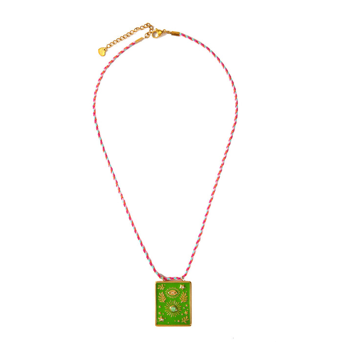 Wholesale Wholesale of Artistic Stainless Steel Colorful Dripping Oil Dafang Brand Cotton Rope Necklace