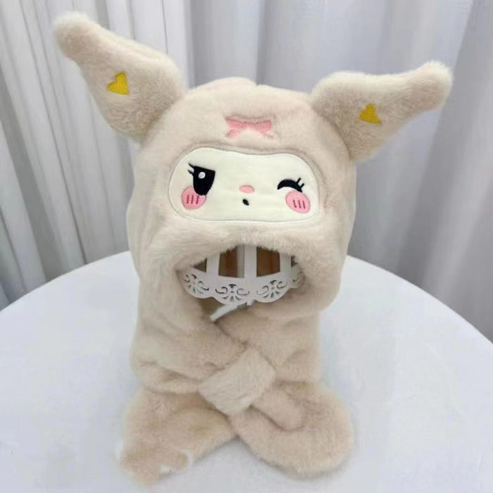 Wholesale Children's hat, scarf, all-in-one hat, thickened warm scarf, two-piece plush hat