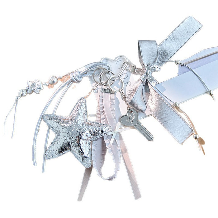 Wholesale Silver Sparkling Sequins Five-Corner Star Bag Pendant Schoolbag Hanging Chain