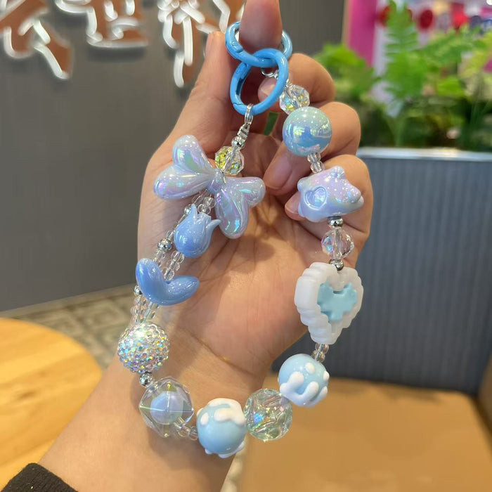 Wholesale Painted handmade bead bow keychain pendant with washer, crystal rhinestone keychain