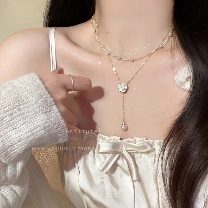 Wholesale Double-layer tassel pearl necklace female design clavicle chain neck chain