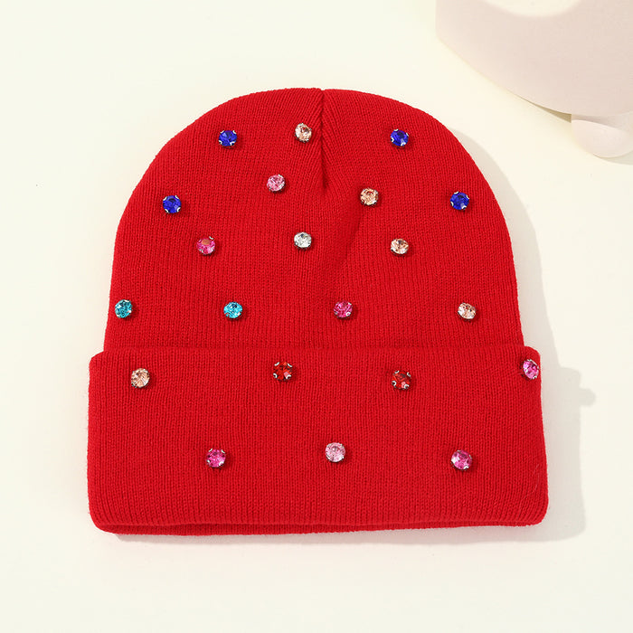 Wholesale Rhinestone Embellished Cold Hat Versatile Pullover Knitted Hat