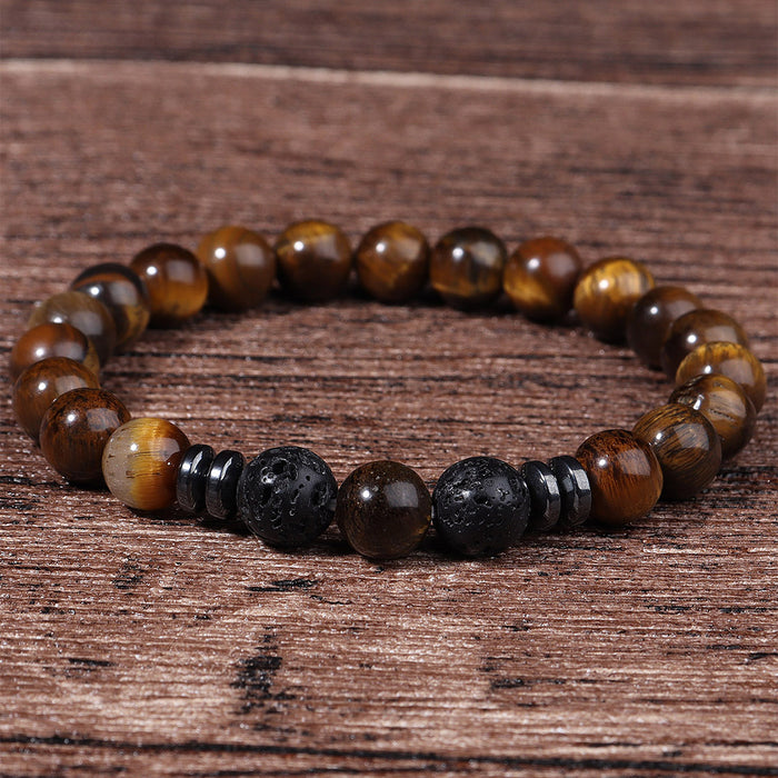Wholesale Specially designed for volcano yellow tiger eye natural stone bead bracelet men's retro bracelet bracelet bracelet single circle set