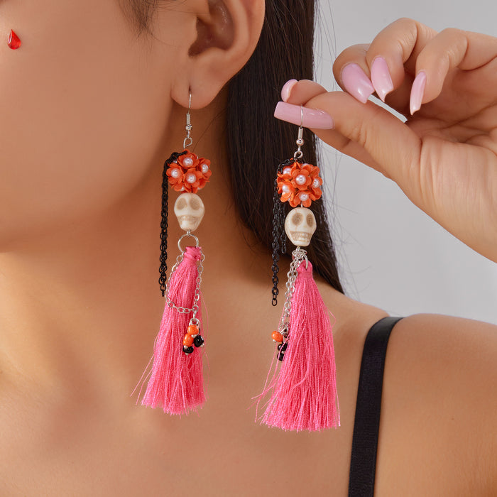 Wholesale  retro earrings for women hip-hop punk style skull funny skeleton colorful mesh ear hooks