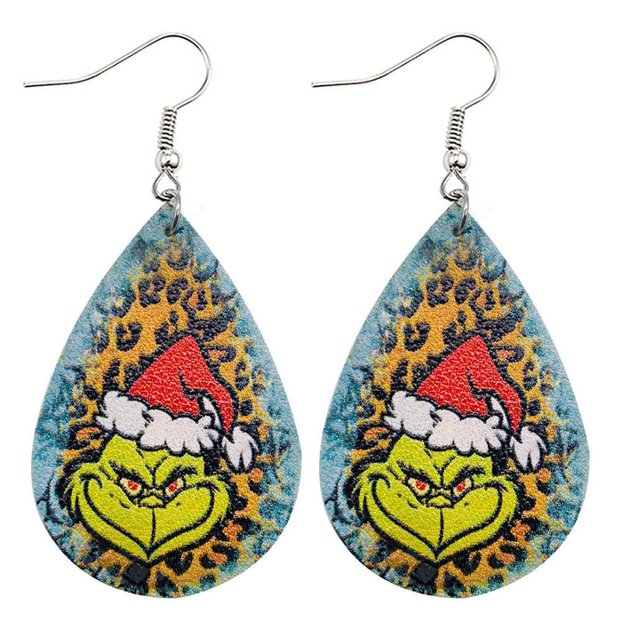 Wholesale  Christmas Green Frog Leather Earrings  Double-Sided Printed Earrings Holiday Accessories