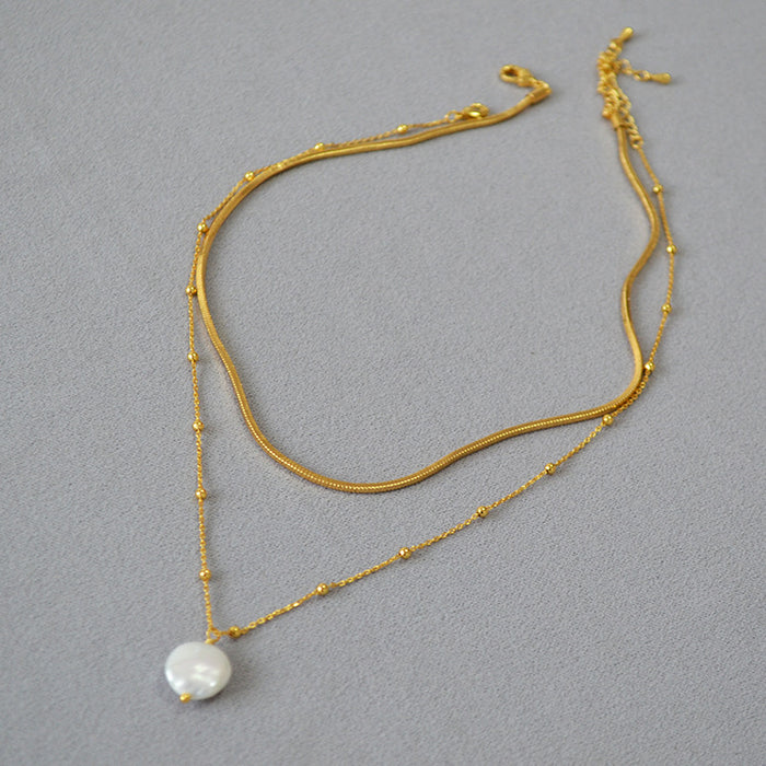Wholesale Pearl necklace, women's layered snake bone chain design, high-end clavicle chain