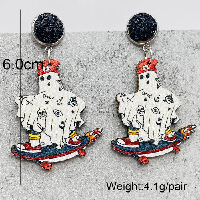 Wholesale Halloween Ghost Wooden Earrings JDC-ES-Chengy037