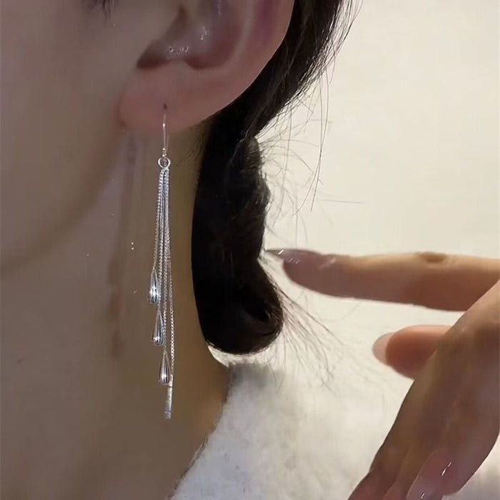 Wholesale Pure silver ear line women's long ear hook tassel earrings, niche design temperament, drooping feeling earrings