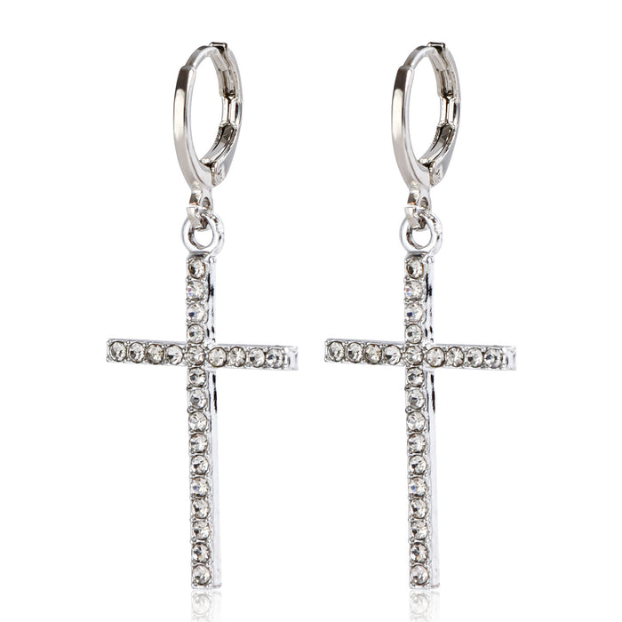 Wholesale jewelry retro geometric diamond cross earrings high-grade food earrings