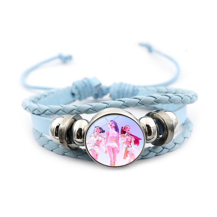 Wholesale Kpop Leather bracelet unisex pink multi-layer braided beaded hand jewelry anime surrounding