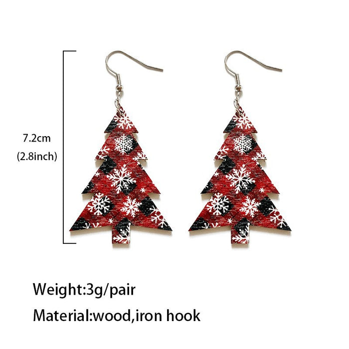Wholesale Christmas earrings snowflake buffalo plaid Christmas tree wood earrings