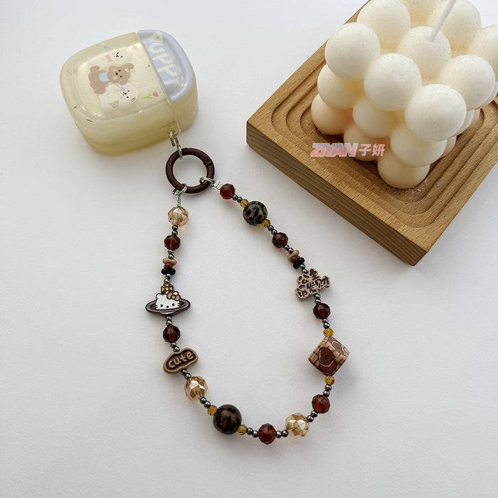 Wholesale  alloy mobile phone chain crystal black pink color KT bag pendant key chain pendant