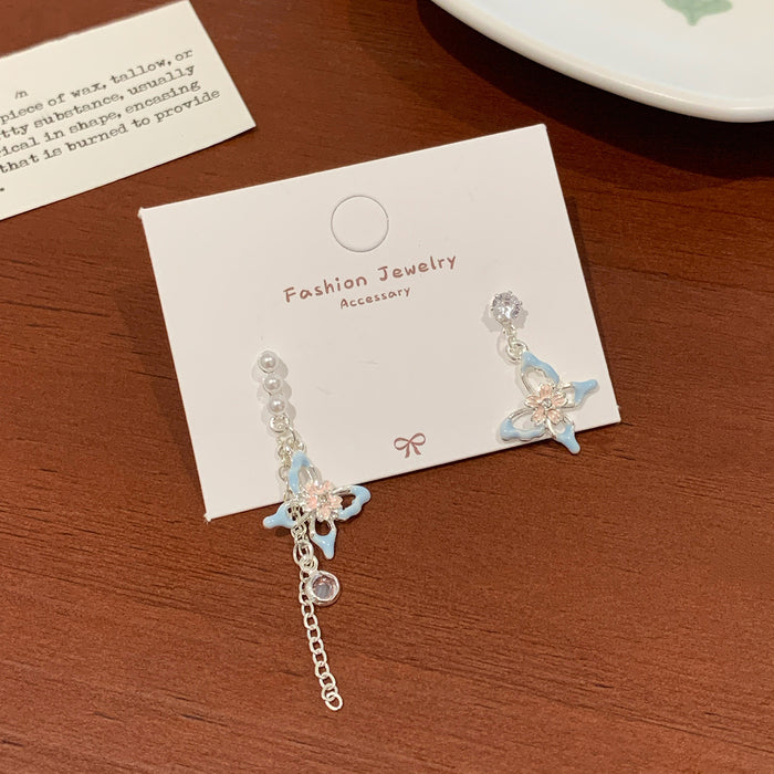 Wholesale Sweet and exquisite butterfly cherry blossom pearl earrings with silver needles, niche design, high-end and versatile earrings