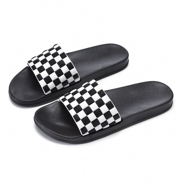 Wholesale PVC Black and White Checkerboard Slippers JDC-SP-LiNi001