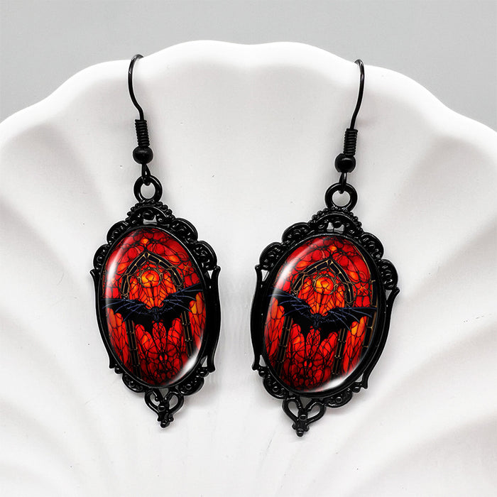 Wholesale  Bat Oval Skull Earrings Blood Moon Earrings Pumpkin Moon Deep Woods Black Earrings