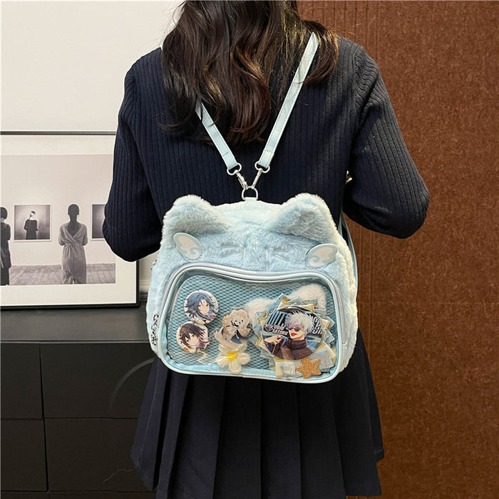 Wholesale Plush PU transparent anime-style backpack/ shoulder bag/ crossbody bag