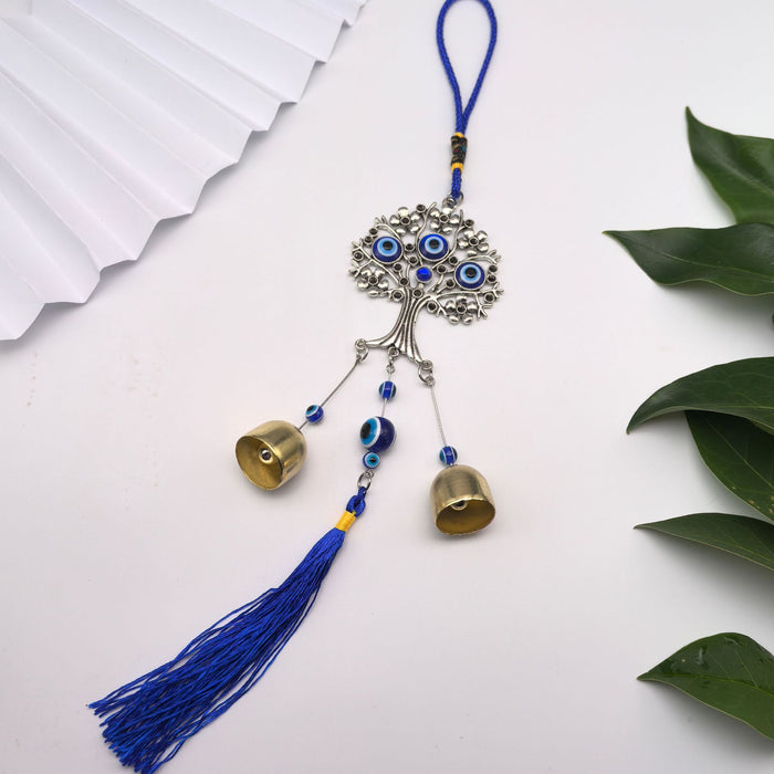 Wholesale Metal copper wind chime pendant, door decoration, copper bell, wind chime, auspicious retro blue pendant