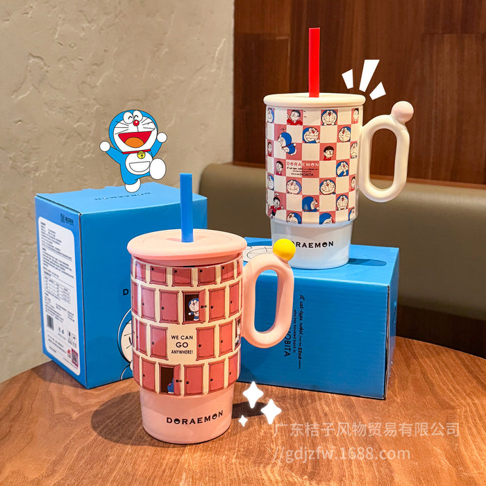 Wholesale Large-capacity ceramic water cup with straw