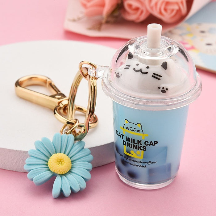 Wholesale Quicksand Cat Bubble Tea Keychain