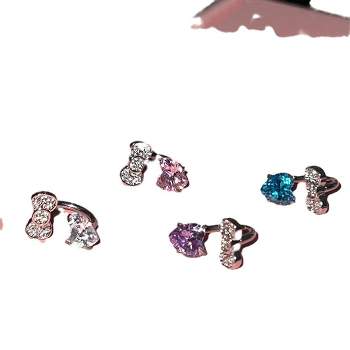 Wholesale  Cute  bow horseshoe ring pink love zircon titanium steel ear bone nail 1.2mm thick earrings
