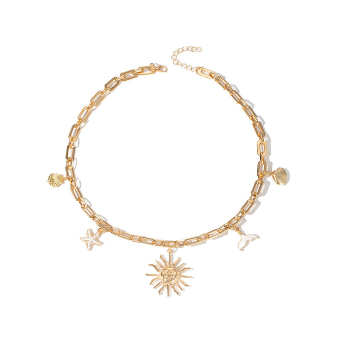 Wholesale Retro vacation style necklace, simple and fashionable alloy sun pendant