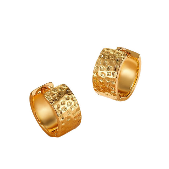 Wholesale Wrinkled ears with irregular texture and wide retro earrings, copper plated with real gold material