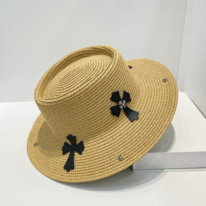 Wholesale Personalized straw hat, outdoor travel vacation sun hat, beach hat, sun protection flat top hat