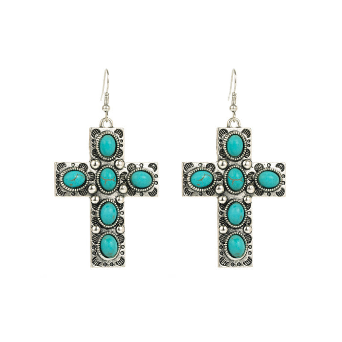 Wholesale Alloy-set turquoise cross Statement Earrings