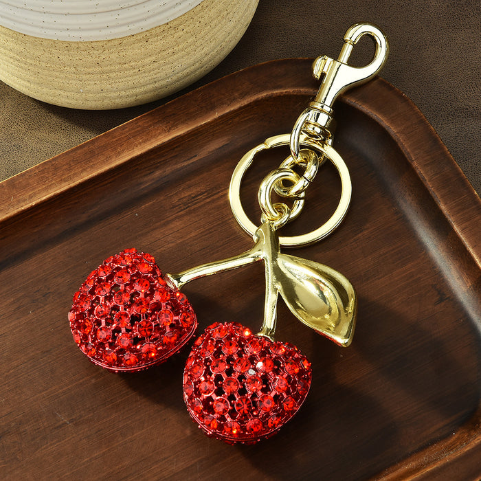 Wholesale lock ring full diamond cherry bag key chain cross-border fruit cherries