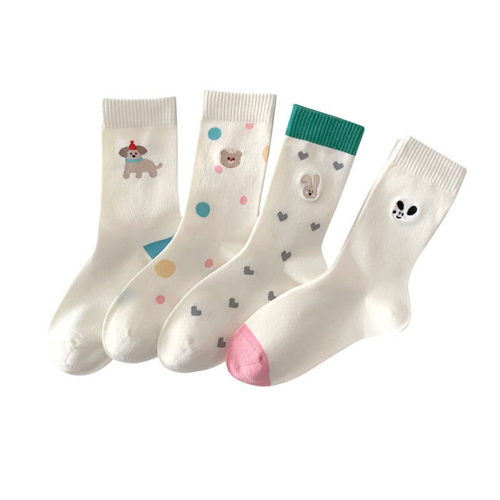 Wholesale Socks Candy Color Cute Embroidery Middle Tube Socks Pile Sock Cotton