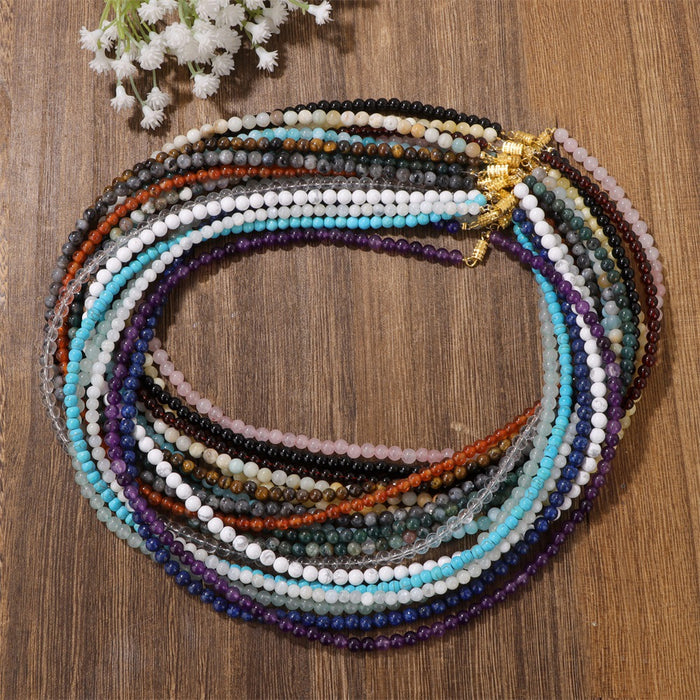 Wholesale 6mm stone bead screw clasp necklace card packaging choker necklace