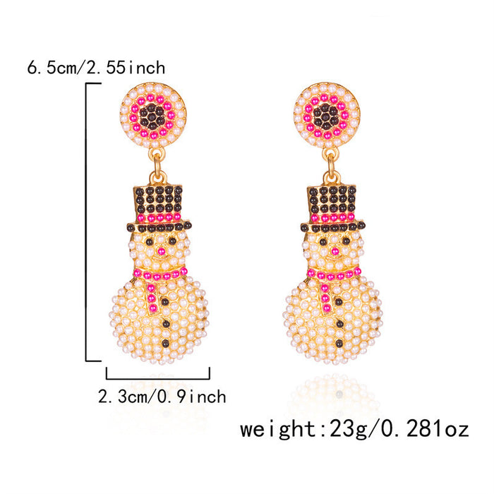 Wholesale Christmas element earrings cartoon full bead snowman earrings inlaid with diamonds light luxury holiday earrings