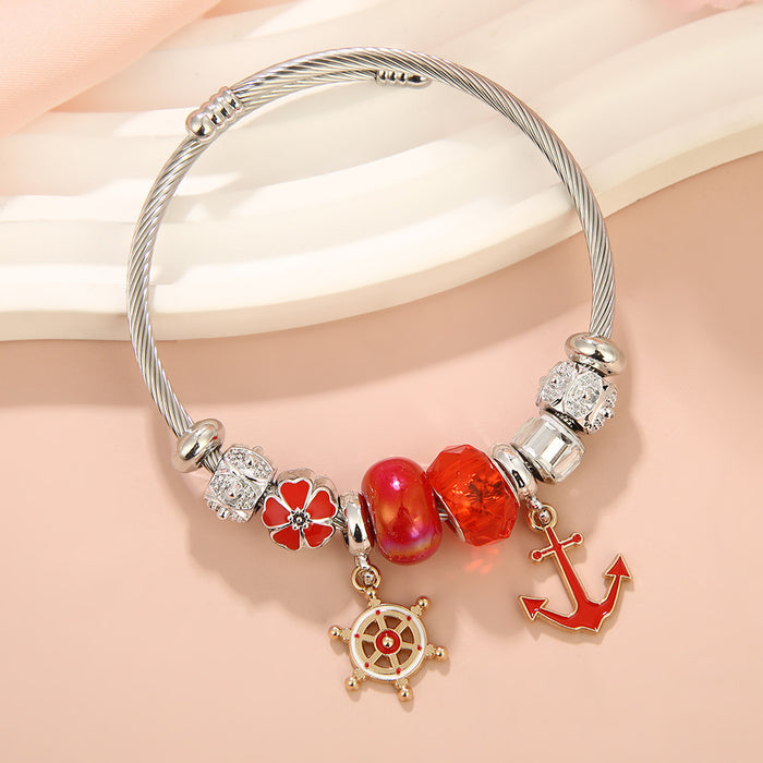 Wholesale Sailboat,  Lifebuoy,  and Lighthouse Alloy Pendant Stainless Steel Bracelet