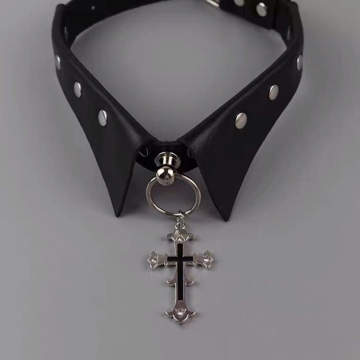 Wholesale Cross collar, dark gothic punk choker necklace, Harajuku metal, spicy girl collarbone chain, atmosphere