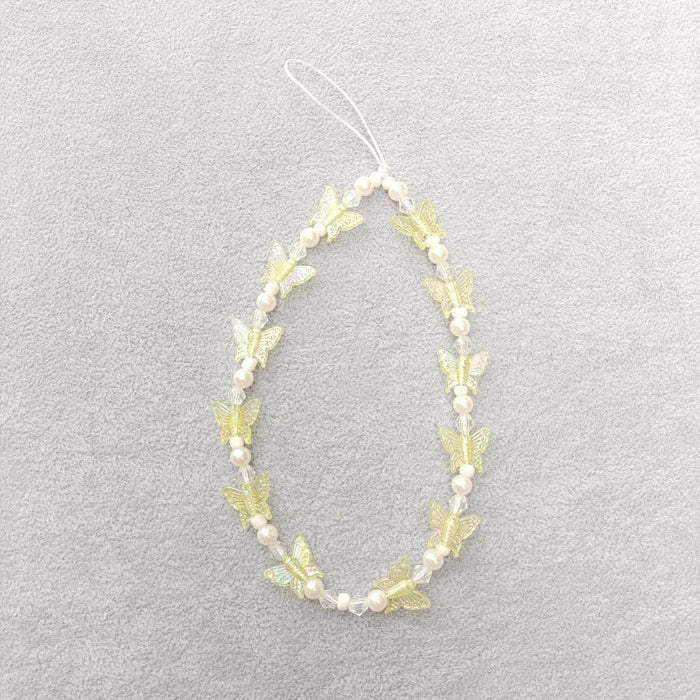 Wholesale Acrylic Imitation Pearl Beaded Mobile Phone Butterfly Mobile Phone Key Hanging Chain