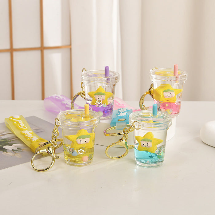 Wholesale Liquid Glitter Bottle Keychain Pendant with Floating Stars liquid keychain