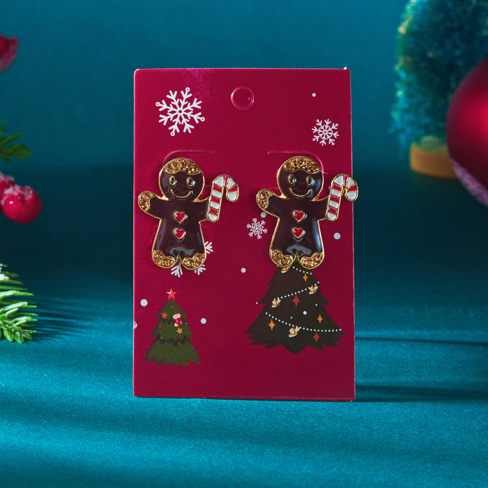 Wholesale Cartoon Christmas Eve Christmas earrings gingerbread man funny alloy inlaid rhinestone earrings