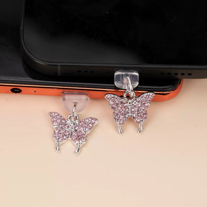 Wholesale Fully diamond butterfly mobile phone dust plug charm