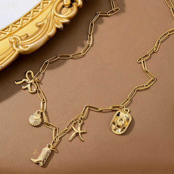 Wholesale Paperclip Bow Beach Charm Necklace