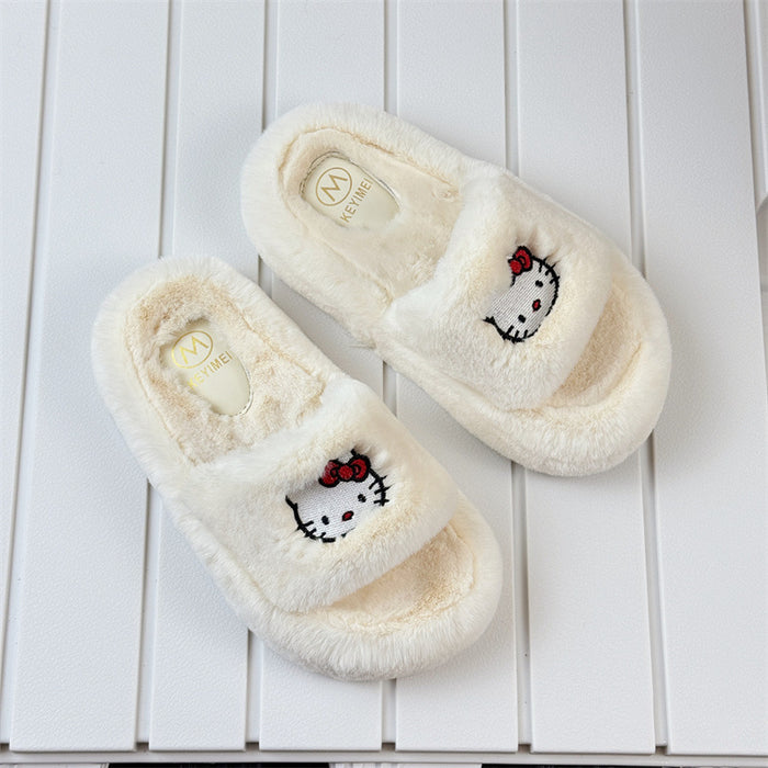 Wholesale Embroidered cat fur slippers autumn and winter cute soft sole home