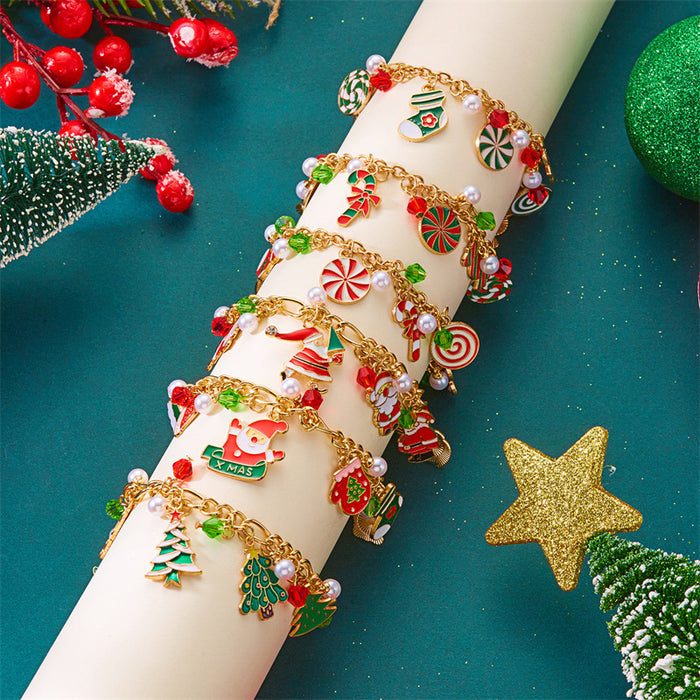 Wholesale Christmas jewelry creative  Christmas tree multi-color candy pendant pearl paper card bracelet